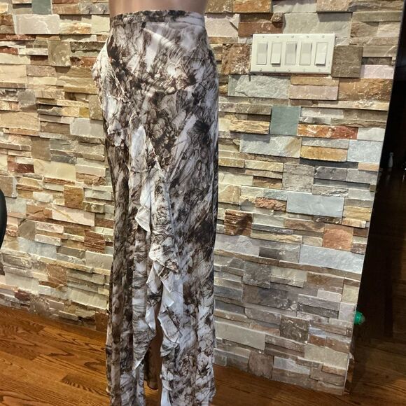 All Saints Brown and White Maxi Asymmetrical Skirt - Picture 2 of 7